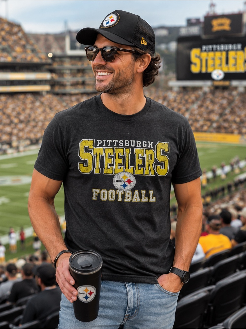 NFL Pittsburgh Steelers T Shirt Gray Graphic Print Athleisure Mens Size S